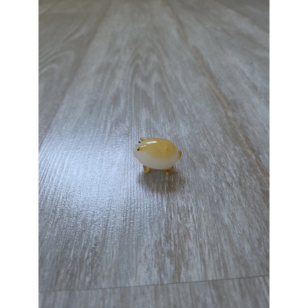 Miniature Glass Pig Figurine Amber Yellow White Hand Blown Art Glass Animal GUC